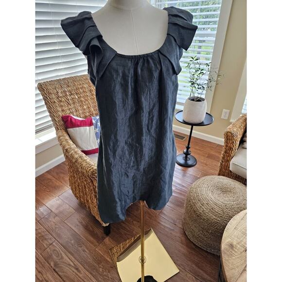 J. Crew Ruffled Linen Blend Shift Dress Women's Size 6 Gray Pockets - Picture 1 of 10